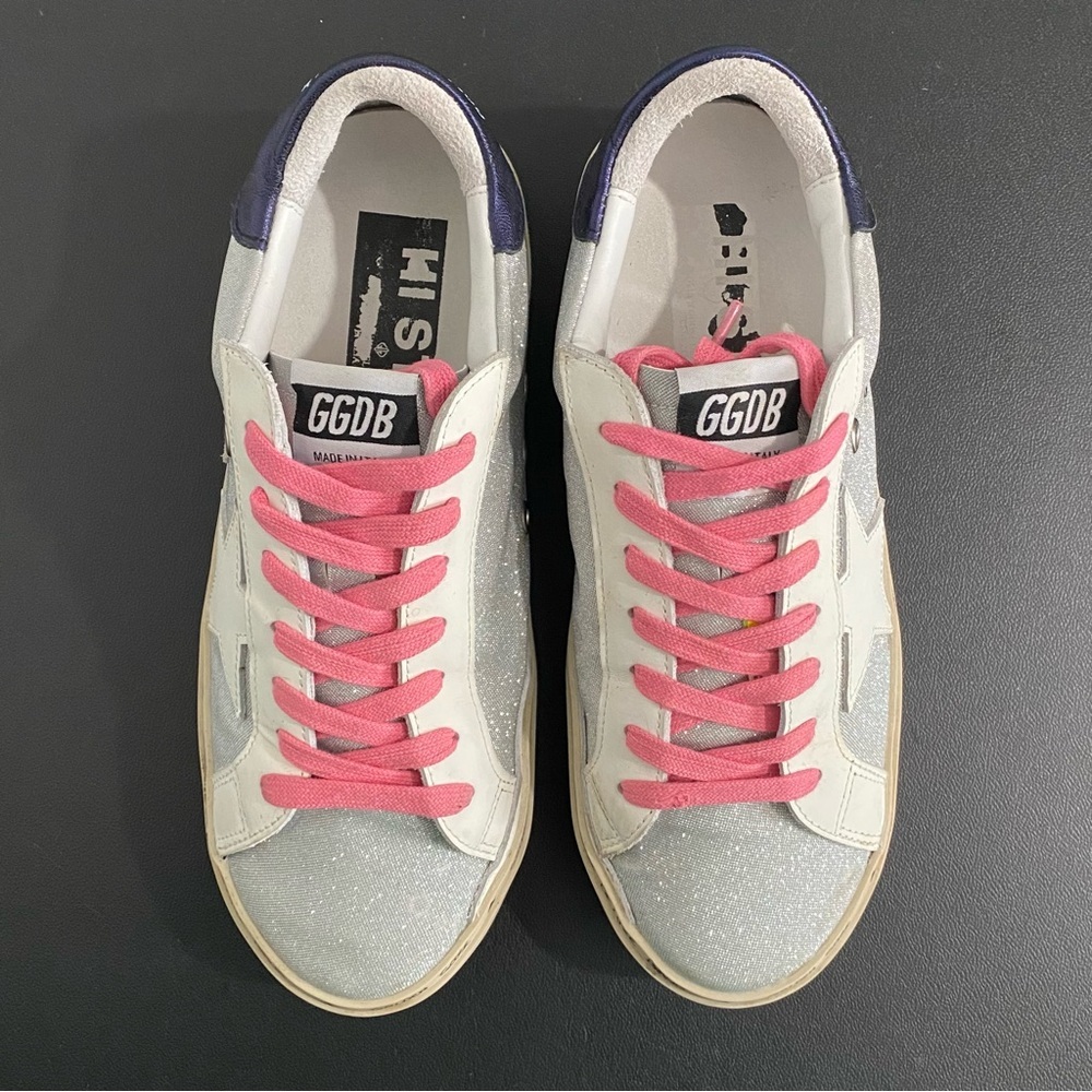 Golden Goose Deluxe Brand Hi Star Sneakers Size 40 US 10 Silver Checked Glitter - Picture 4 of 16